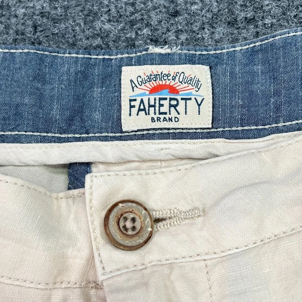 Faherty Shorts Mens 40 Khaki Malibu Chino Linen Cotton 9